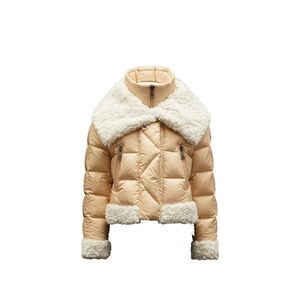 Moncler Tan Puffer Jacket with Shearling Accents
